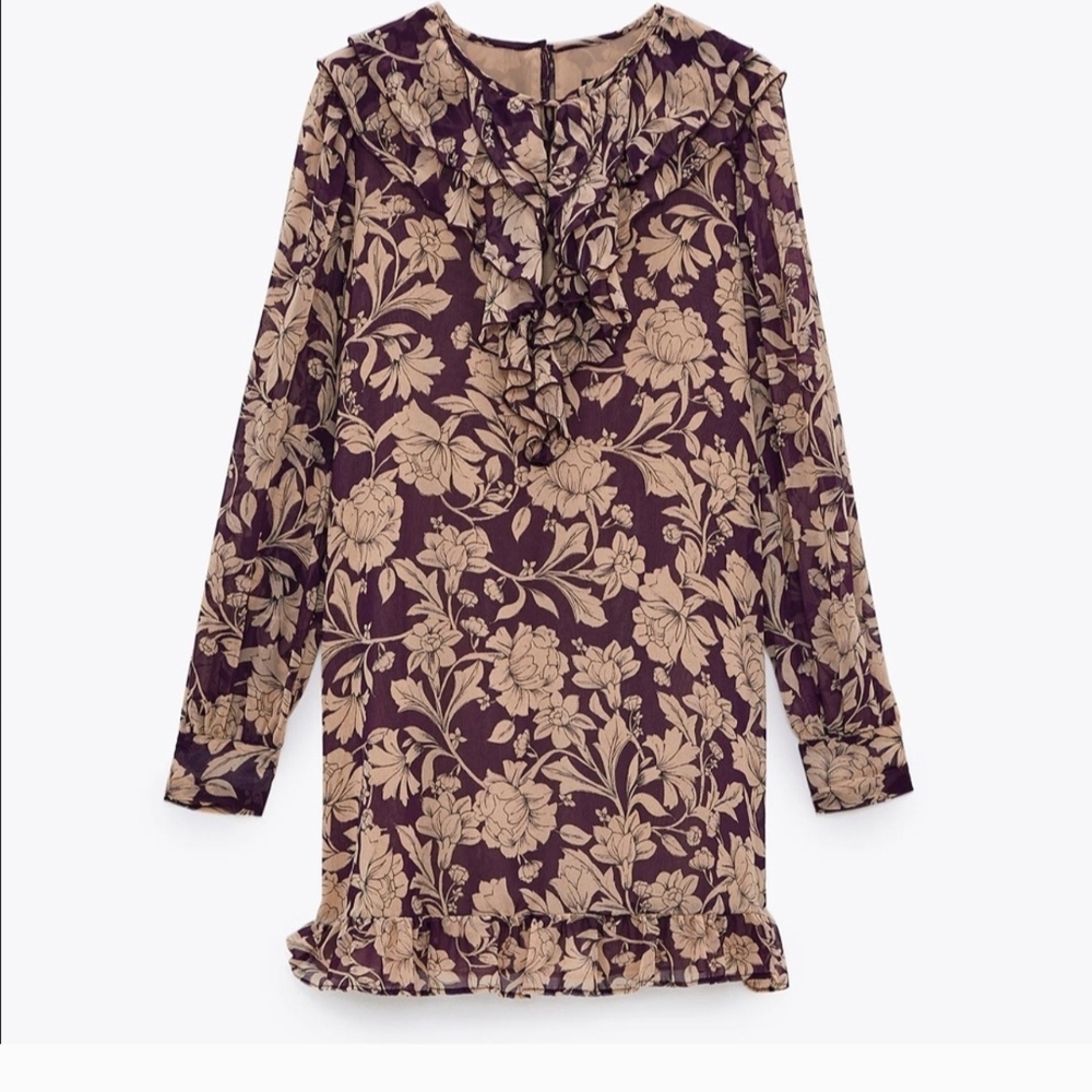 Zara Floral Mini Dress - Purple and Tan